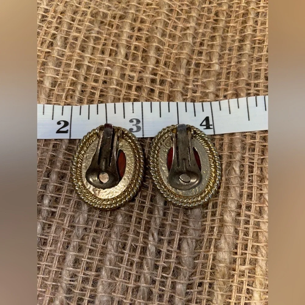 Burnt orange and faux gold, clip on earrings - Picture 3 of 3